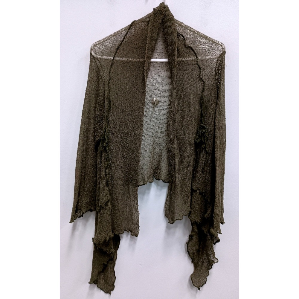 Y2K VTG Tanami Cardigan Womens OS Green Open Mesh Knit Ruffle Minimalist